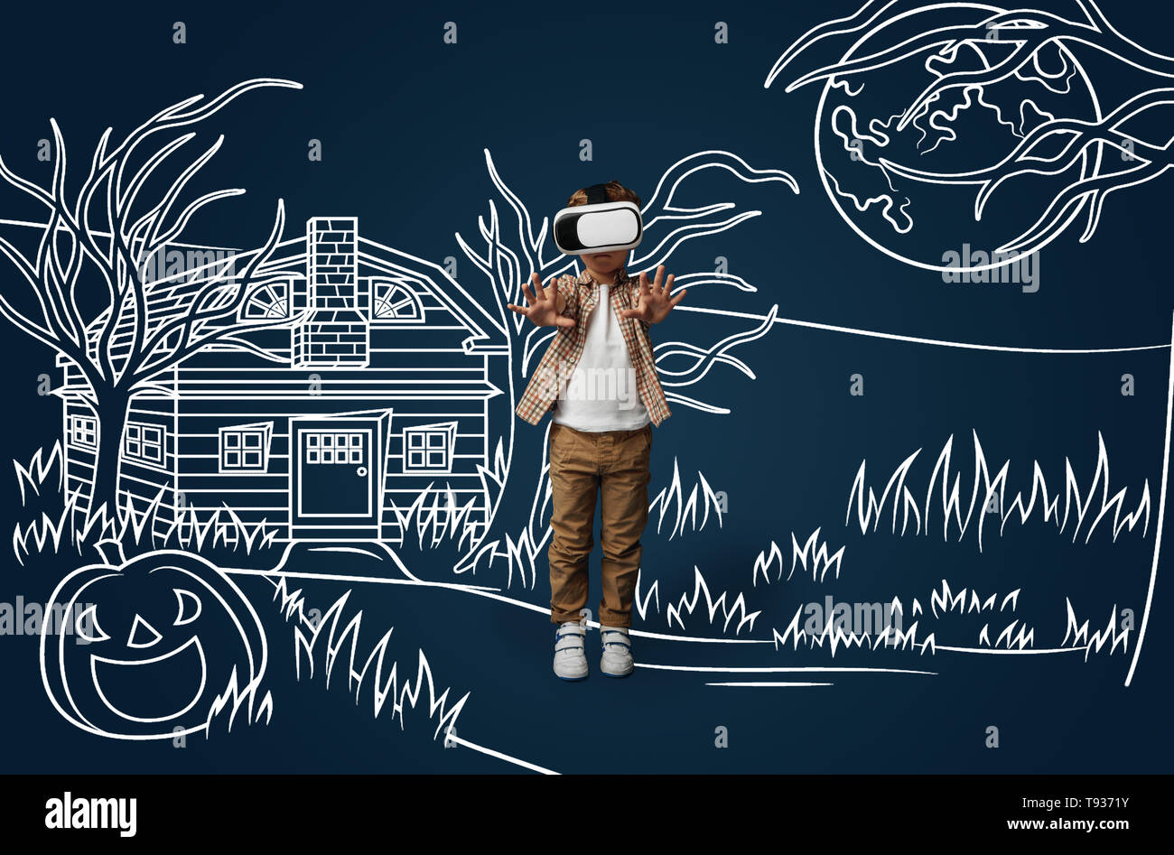 Painted dream about fighting with zombies or joining them. Little boy