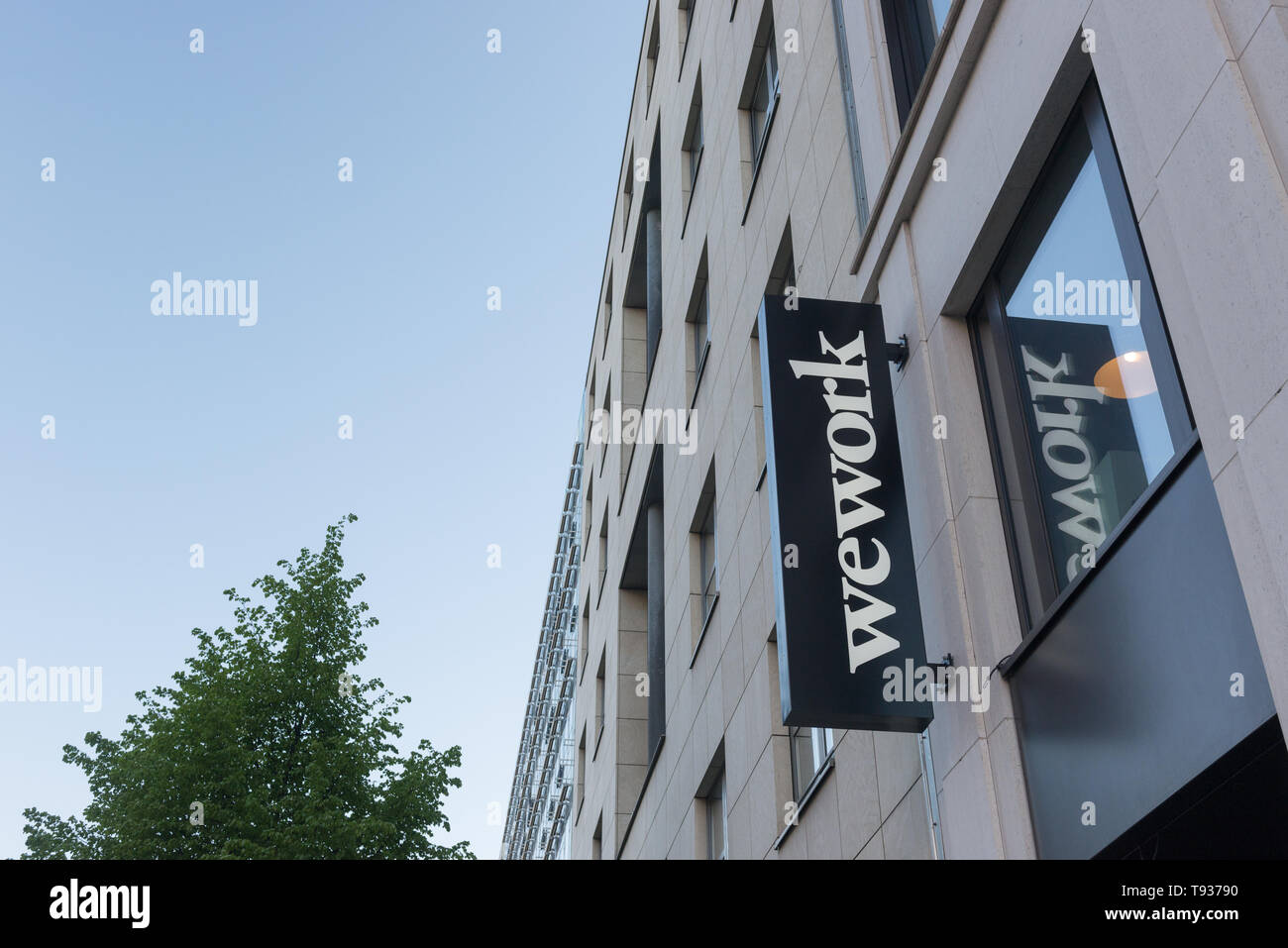 Berlin, Germany - April 29, 2019: A location of the co-working and office space company WeWork in Berlin Germany Stock Photo