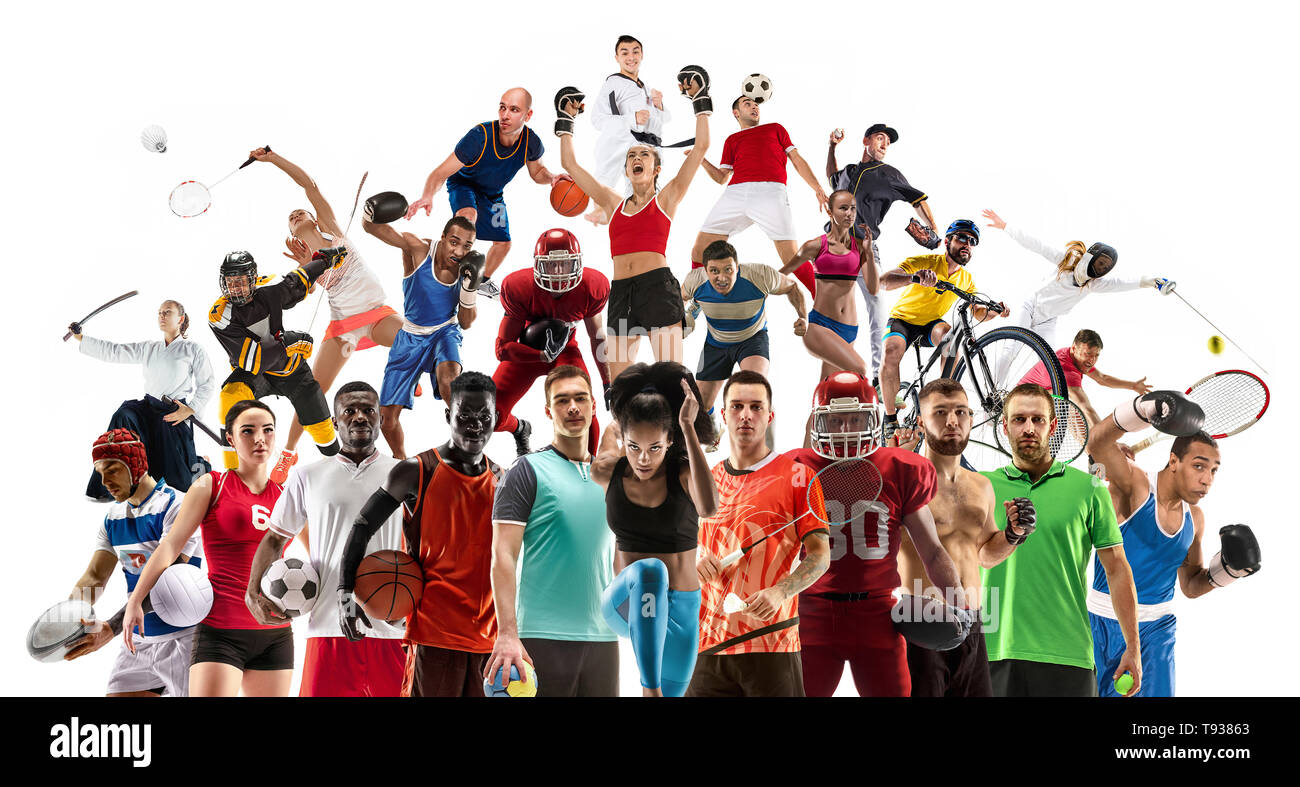 Sport collage Tennis running badminton soccer and american football