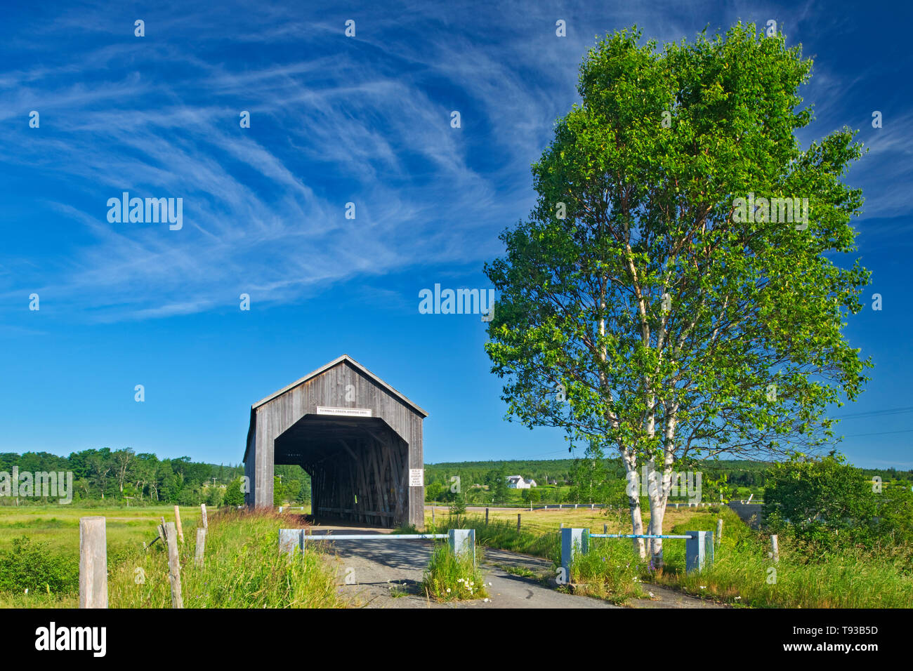 Sawmill Creek 1 Covered bridge across Sawmill Creek RiversideAlbert New Brunswick Canada Stock