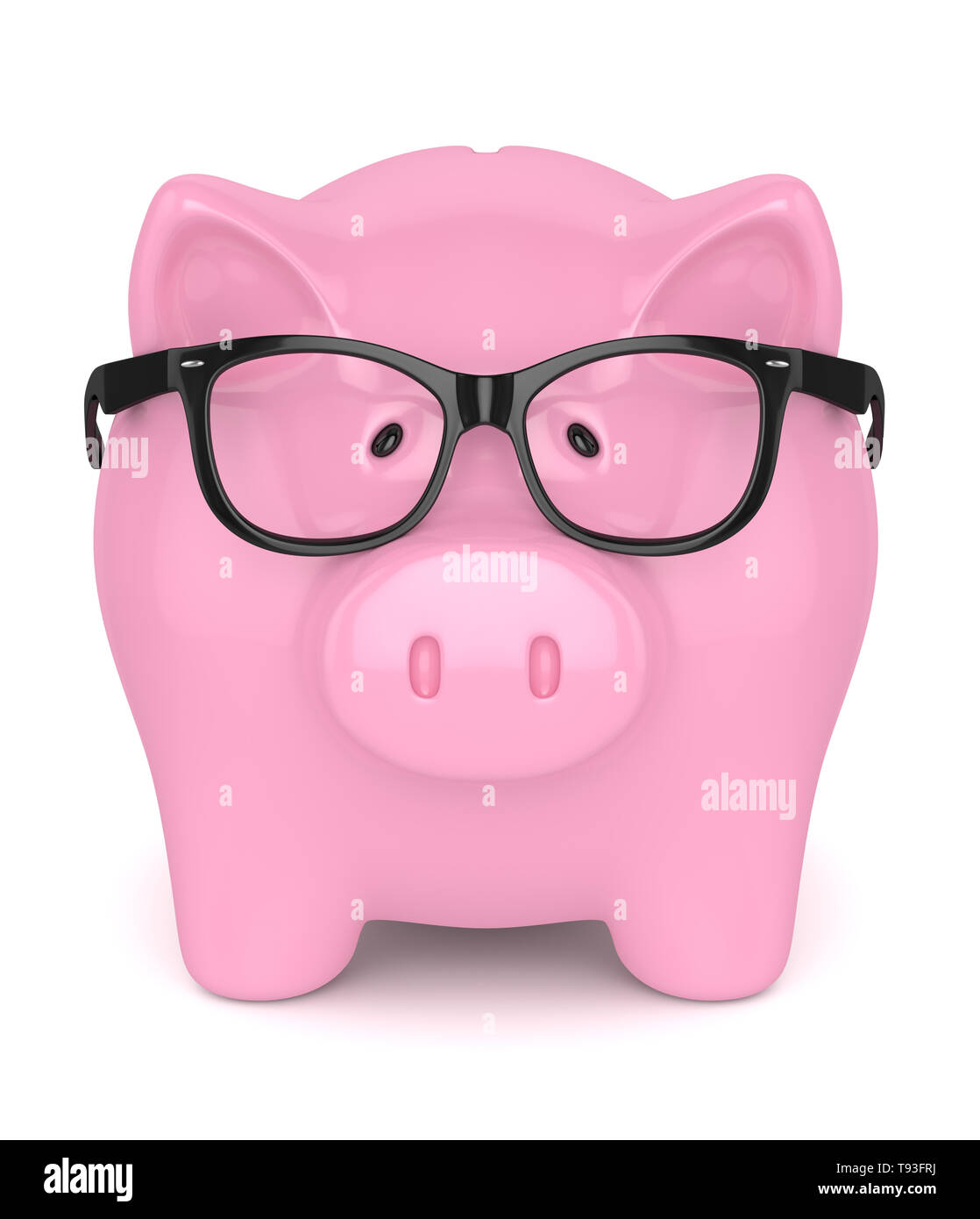 3d render of piggy bank with glasses over white background Stock Photo ...