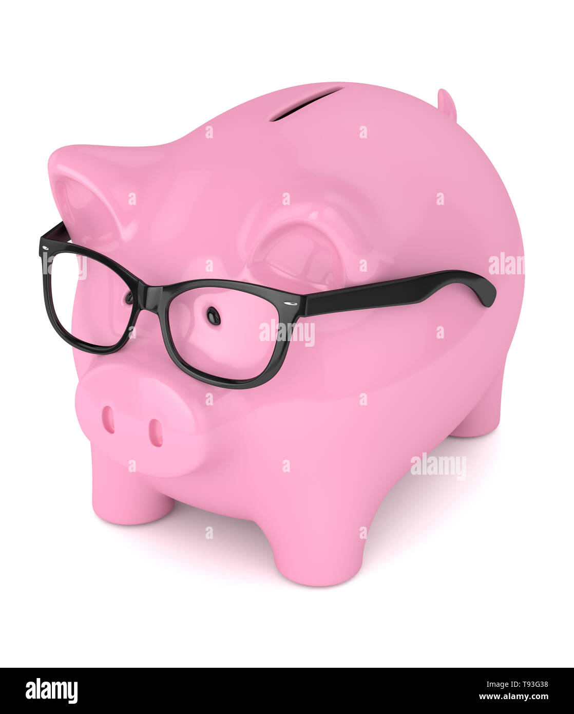3d render of piggy bank with glasses over white background Stock Photo ...