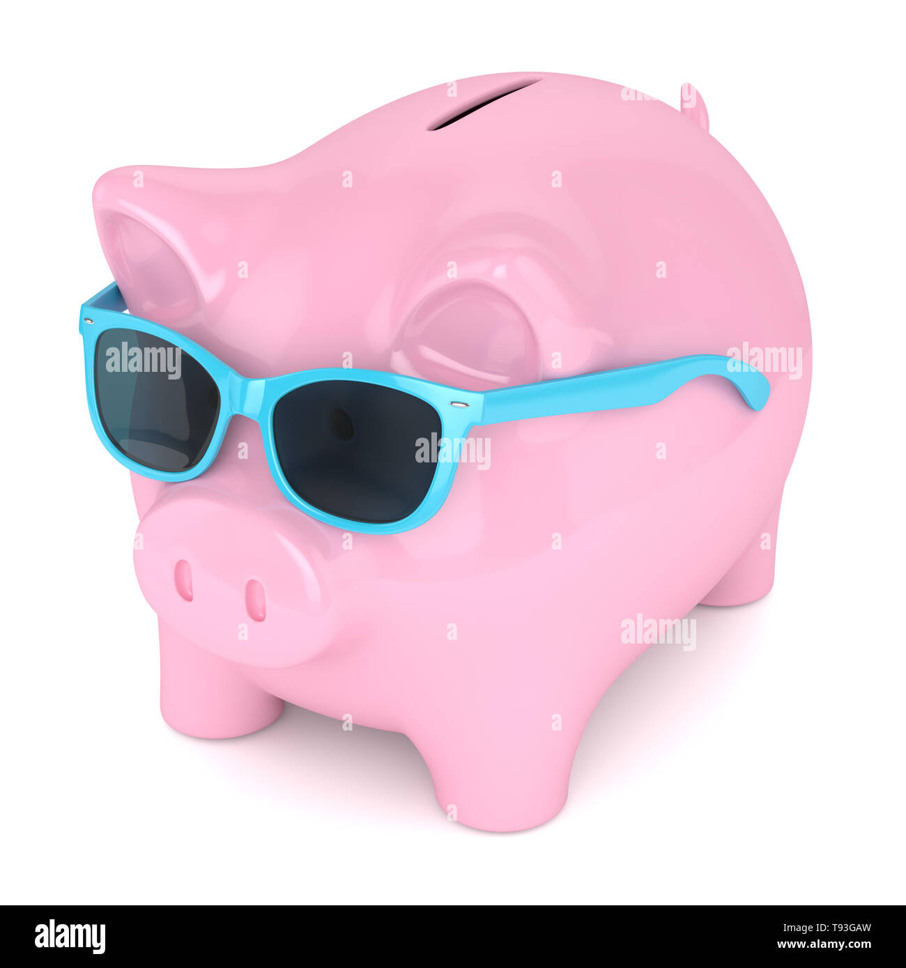 3d render of piggy bank with sunglasses over white background Stock ...