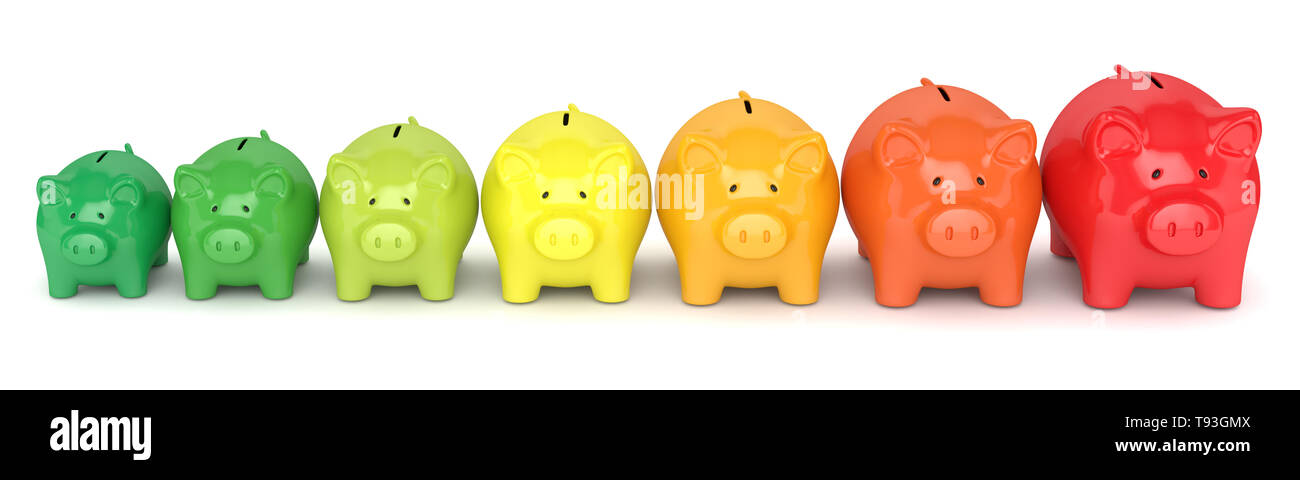 3d render of coloured piggy banks isolated over white background ...