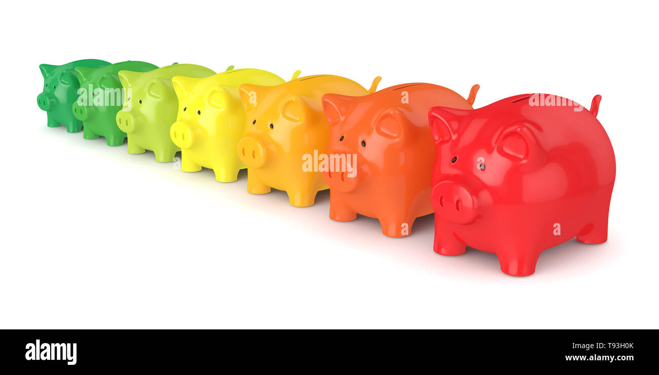3d render of coloured piggy banks isolated over white background ...