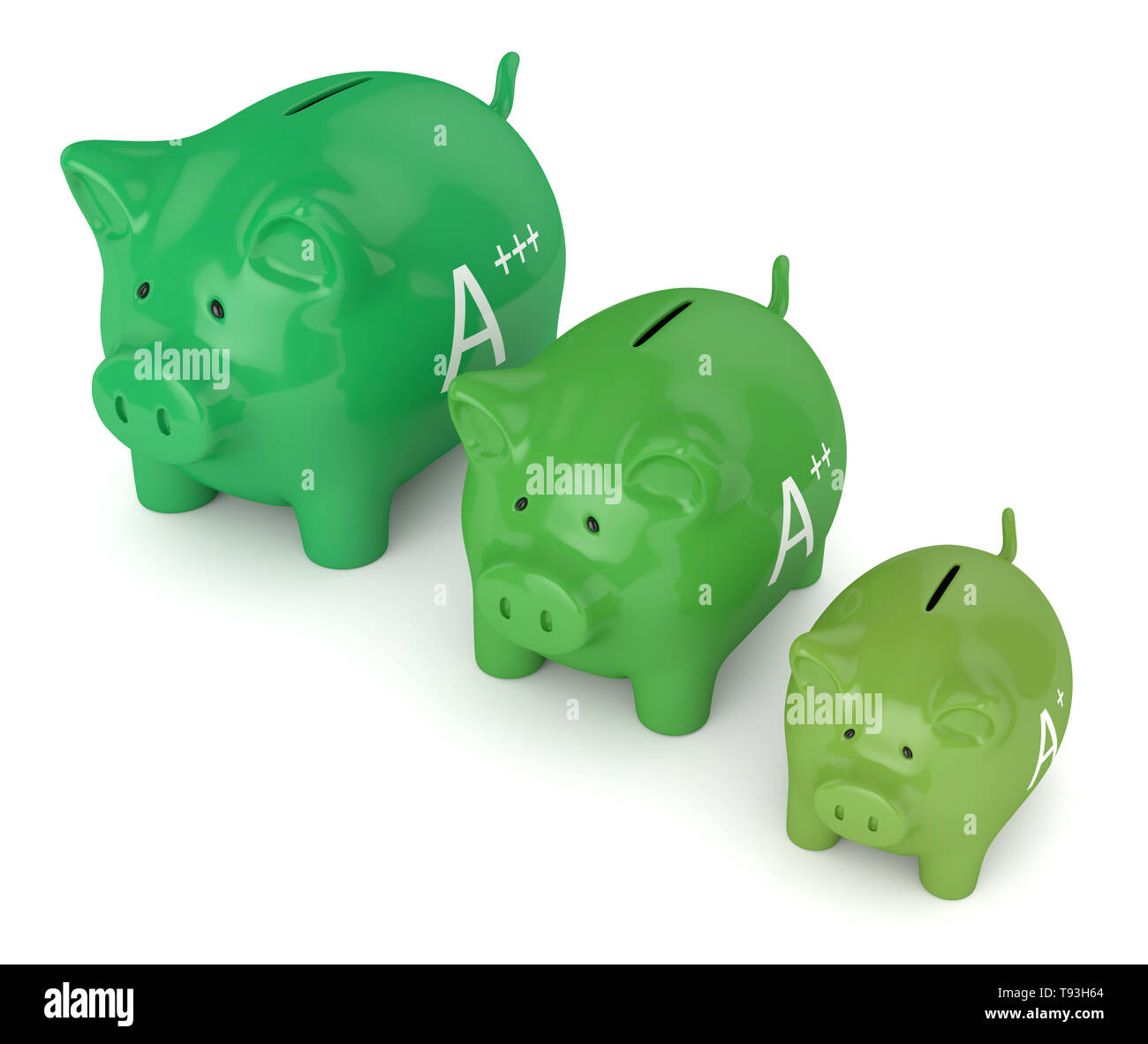 3d render of piggy bank with A++ energy efficiency class isolated over ...