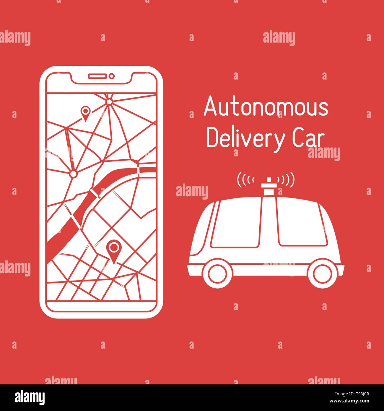 Vector illustration with self-driving car, automated car, autonomous ...