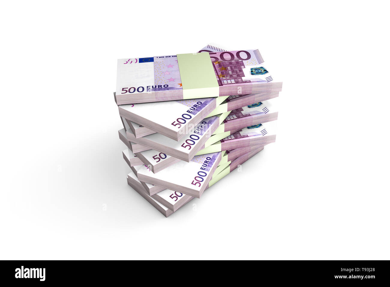 3d rendering, stack of five hundred euro banknotes, isolated on white ...