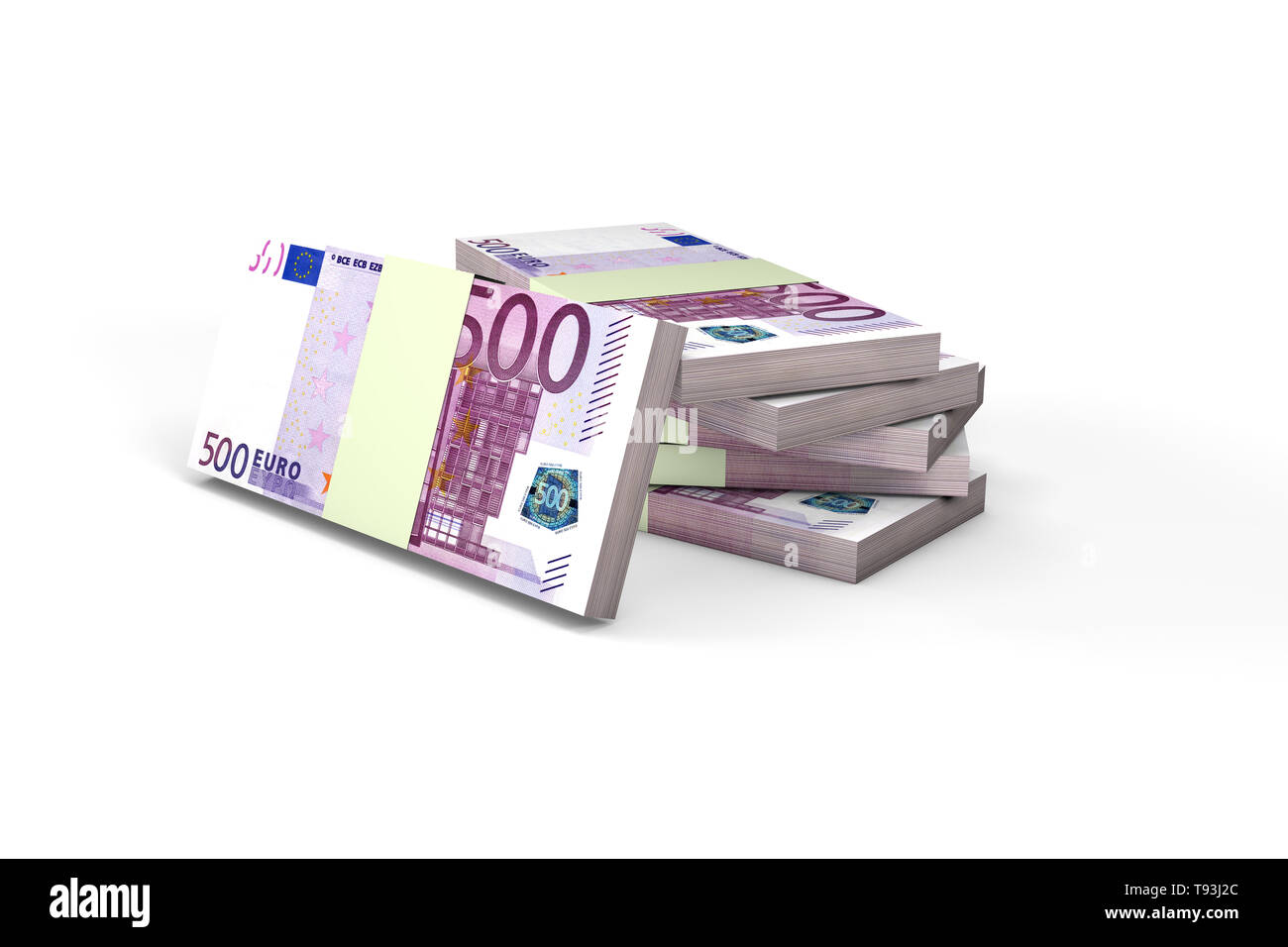 3d rendering, stack of five hundred euro banknotes, isolated on white ...