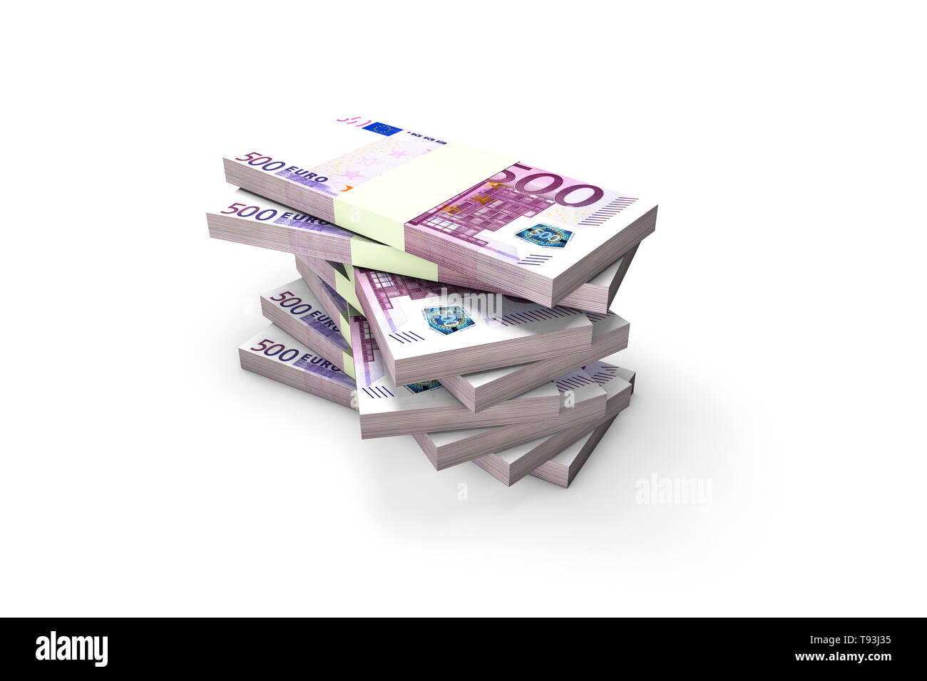 3d rendering, stack of five hundred euro banknotes, isolated on white ...