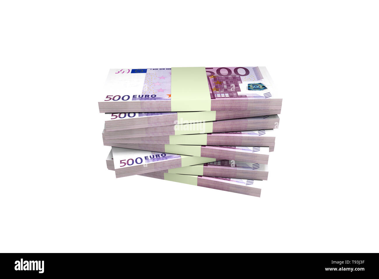 3d rendering, stack of five hundred euro banknotes, isolated on white ...