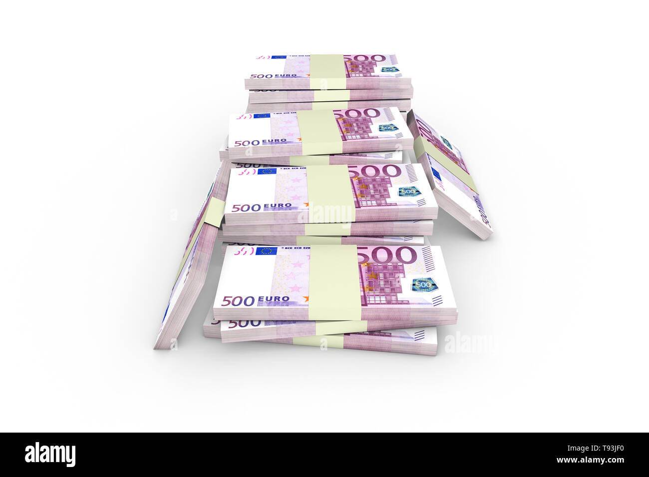 3d rendering, stack of five hundred euro banknotes, isolated on white ...