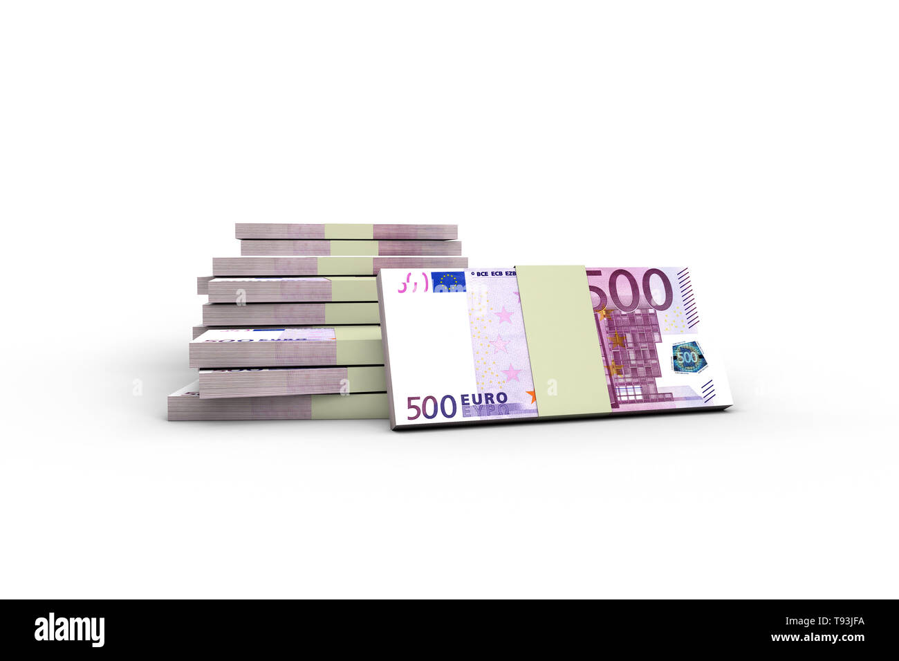 3d rendering, stack of five hundred euro banknotes, isolated on white ...