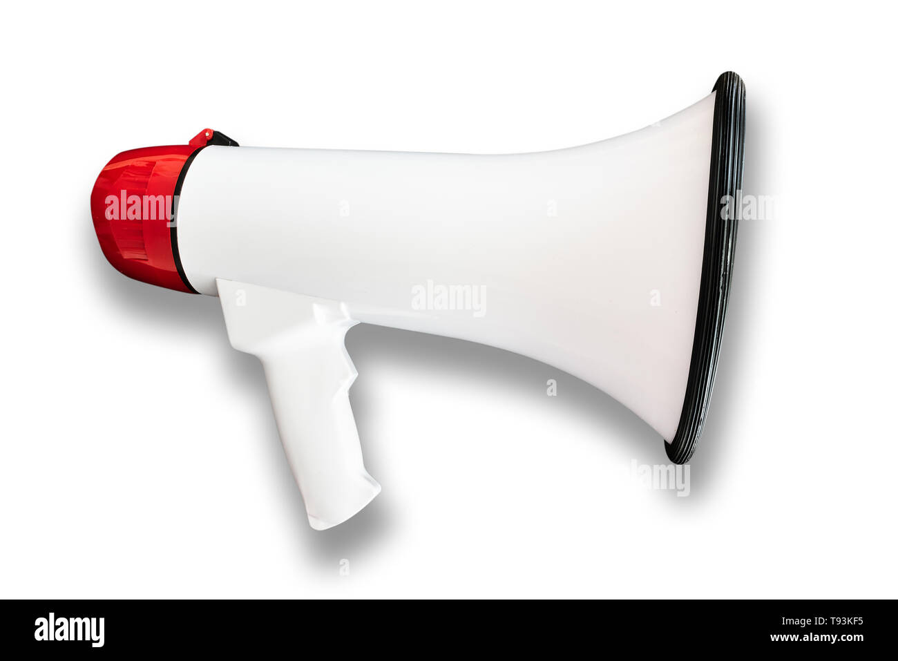 red and white megaphone or bullhorn isolated on white background Stock Photo