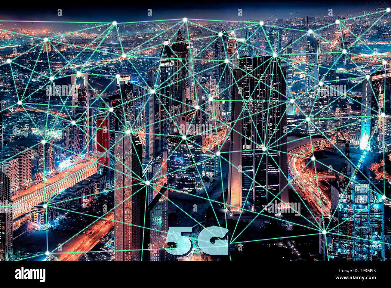 City connected to 5G technology Stock Photo