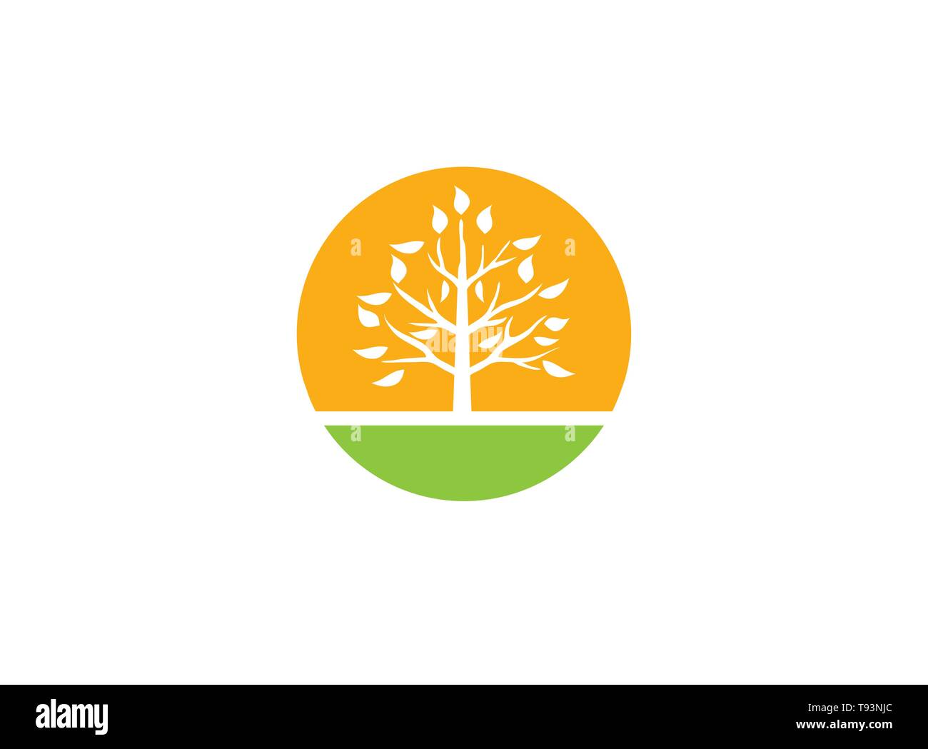 Leafy tree for an agricultural soil and plant with the big sun for Cultivation of solar plants for logo design illustration Stock Vector