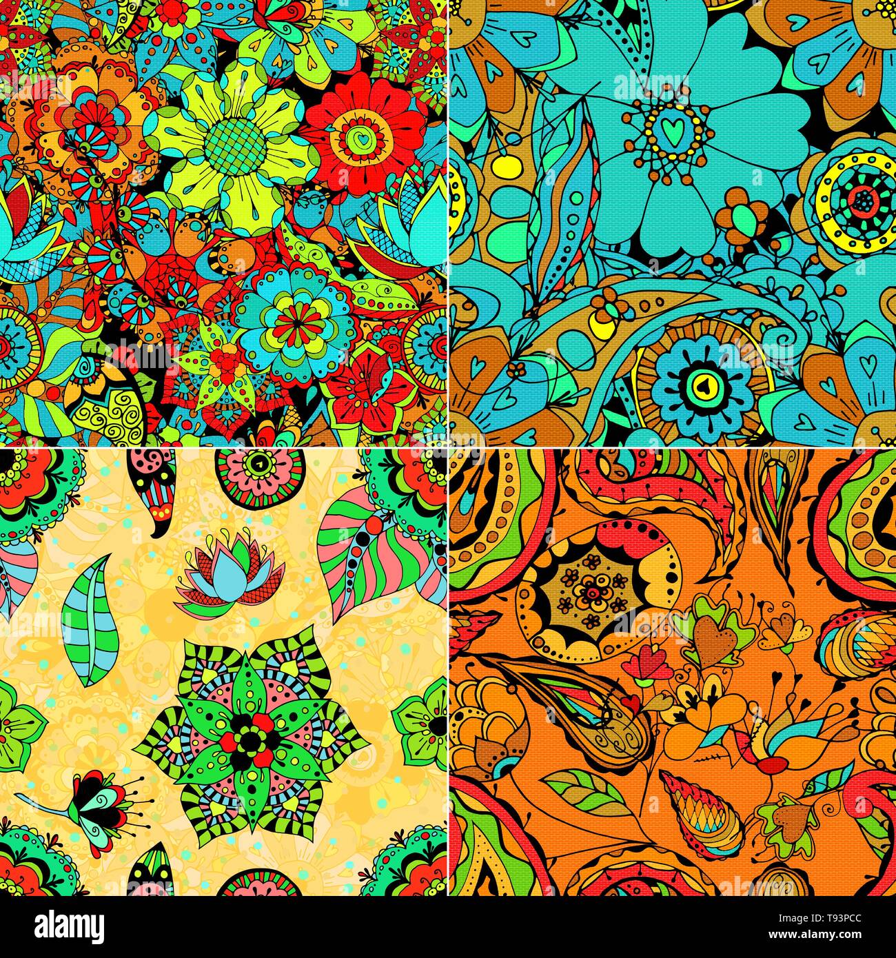 Seamless Floral Pattern. Hand Drawn Floral Texture, Decorative Flowers