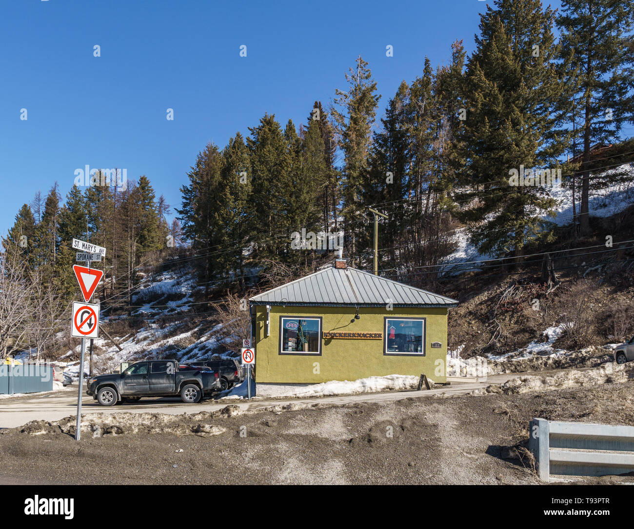 KIMBERLEY, CANADA - MARCH 19, 2019: street view and store front in small town british columbia. Stock Photo