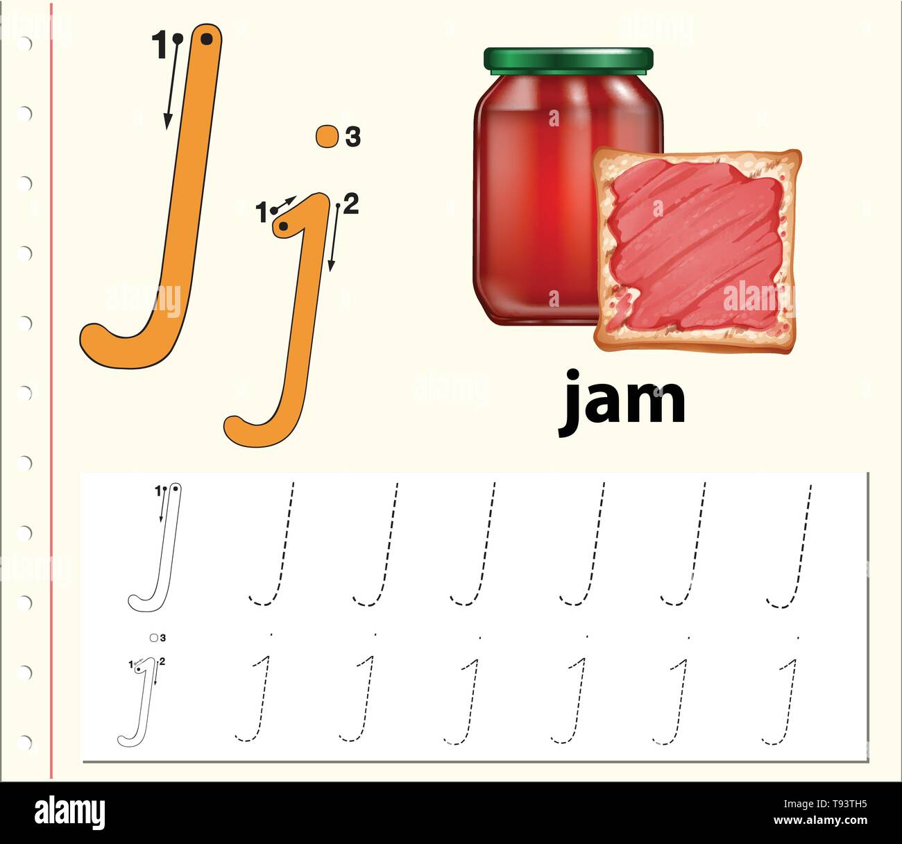 letter j tracing alphabet worksheets illustration stock vector image art alamy