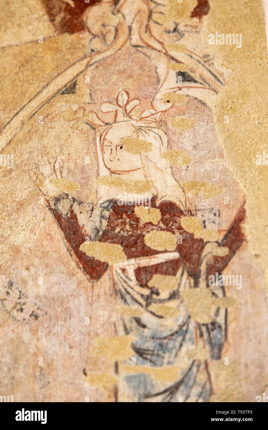 Female figure medieval wall painting church of Ilketshall St Andrew, Suffolk, England, UK Stock Photo