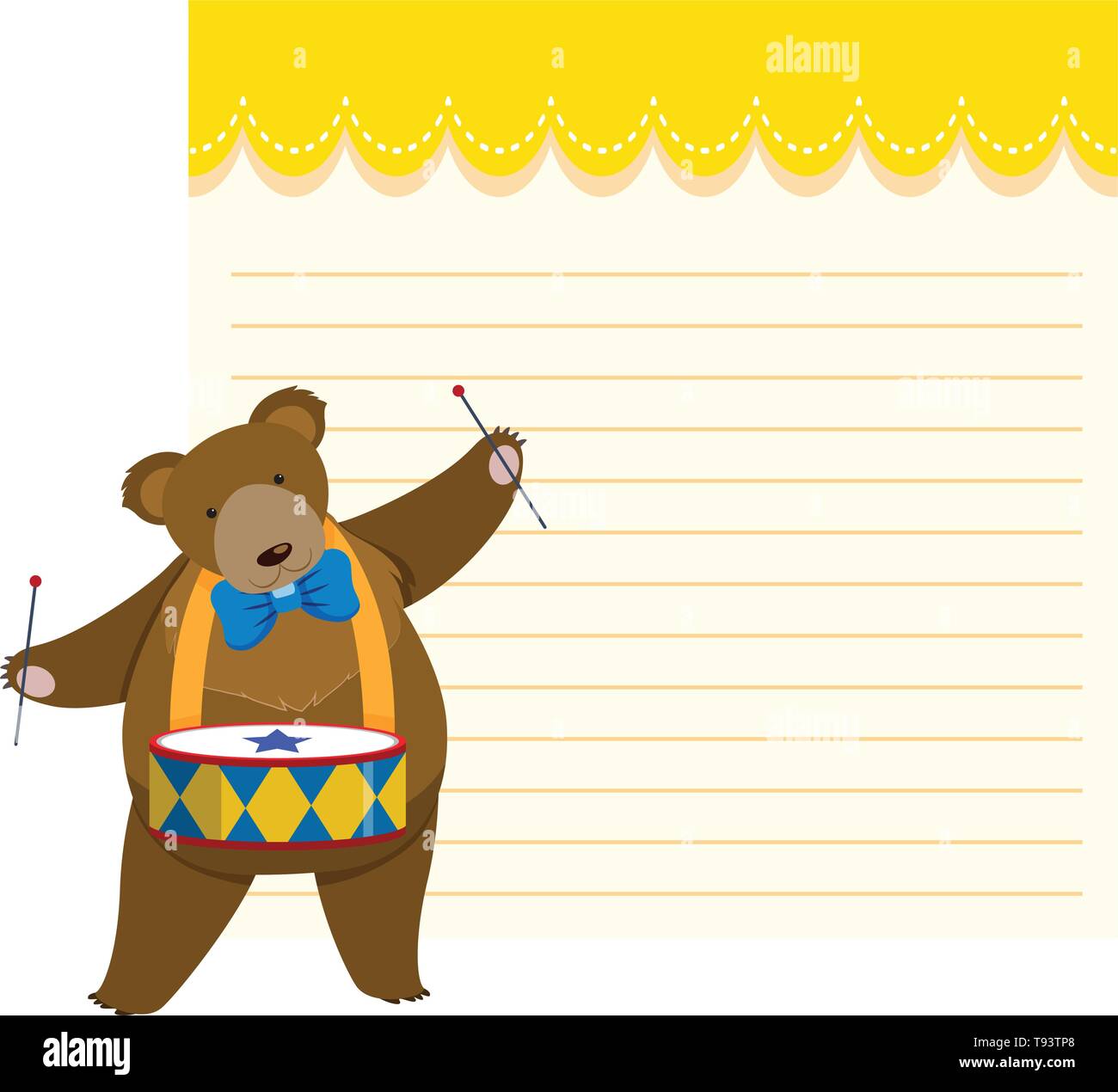 Circus bear on note template illustration Stock Vector
