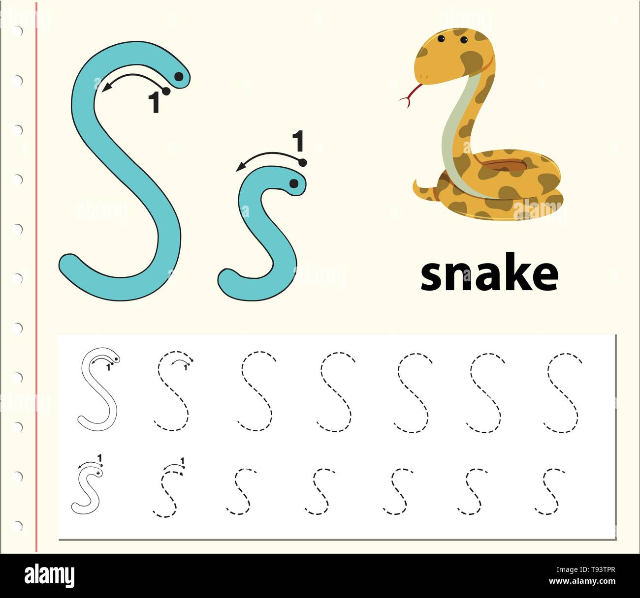 Letter S tracing alphabet worksheets illustration Stock Vector Image