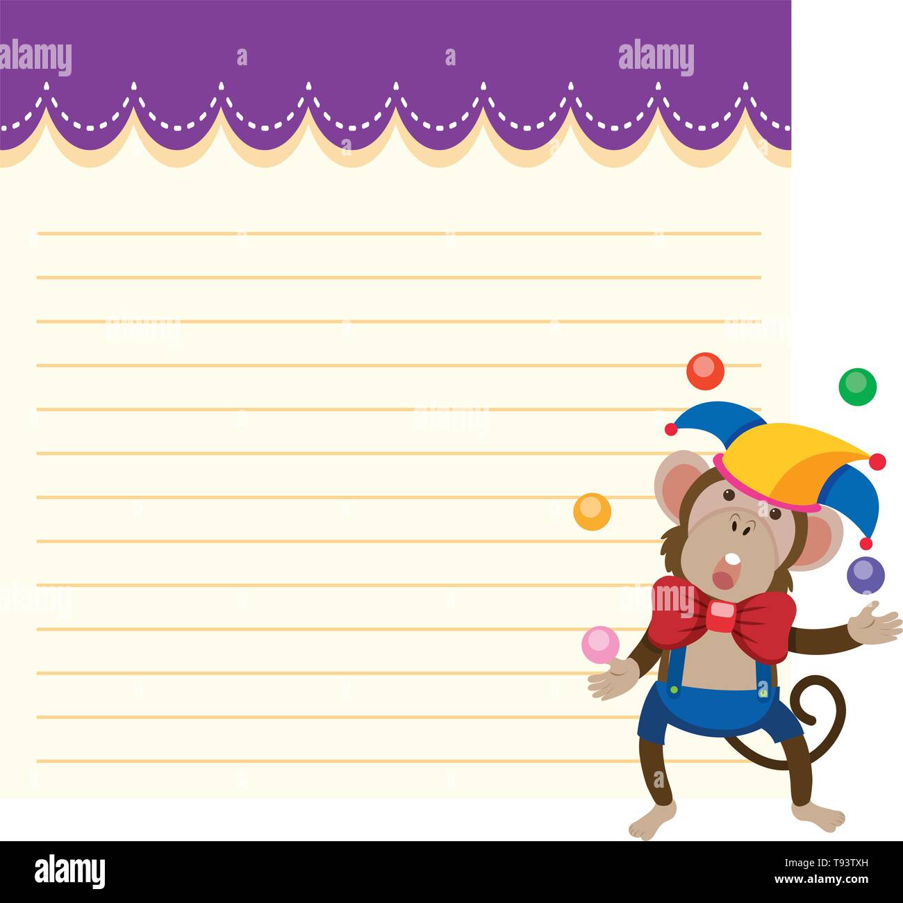 A monkey on note teplate illustration Stock Vector