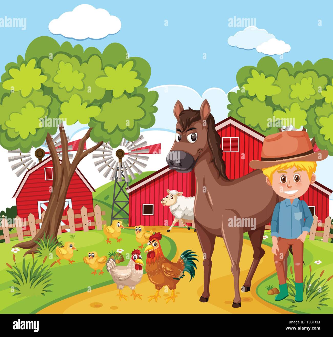 Farmer and animal at the farm illustration Stock Vector Image & Art - Alamy