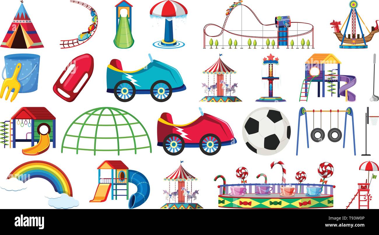 Set of amusement park ride illustration Stock Vector