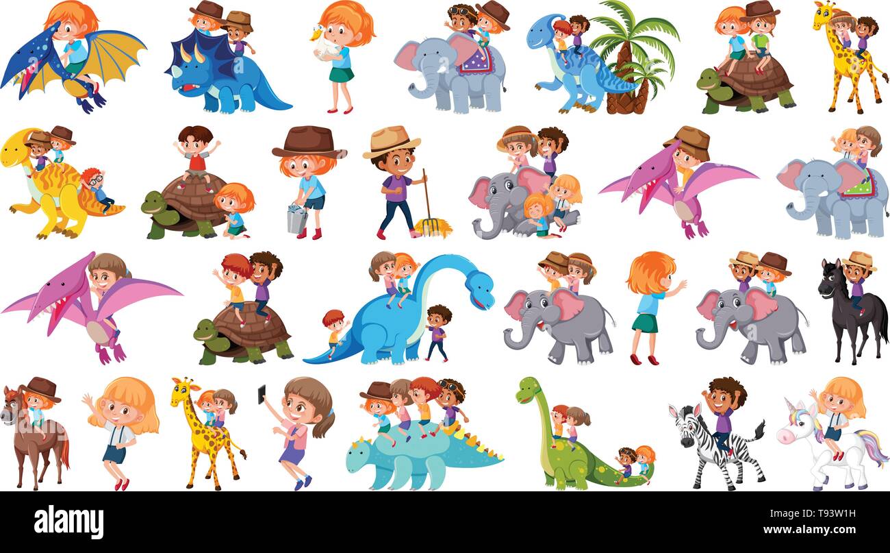 Set of children riding animals illustration Stock Vector Image & Art ...
