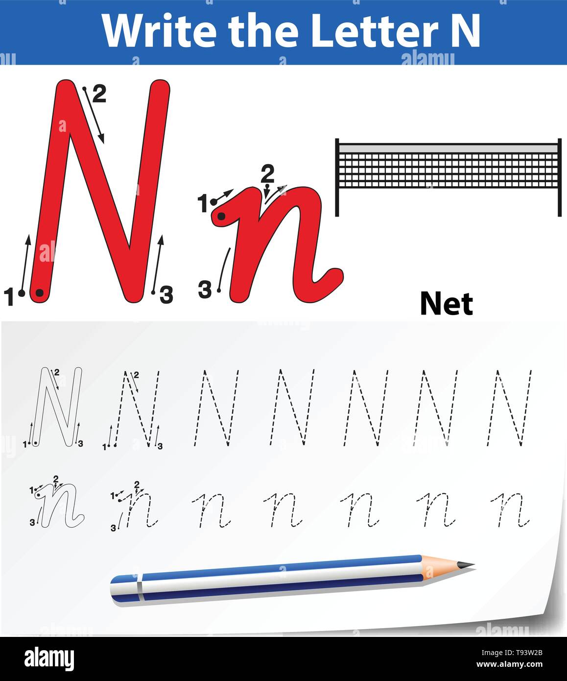Graph Letter N Letter N tracing alphabet worksheets illustration Stock Vector Image ...