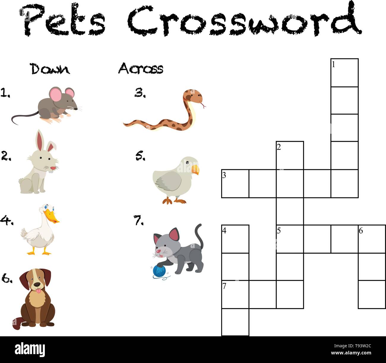 A pet crossword game template illustration Stock Vector