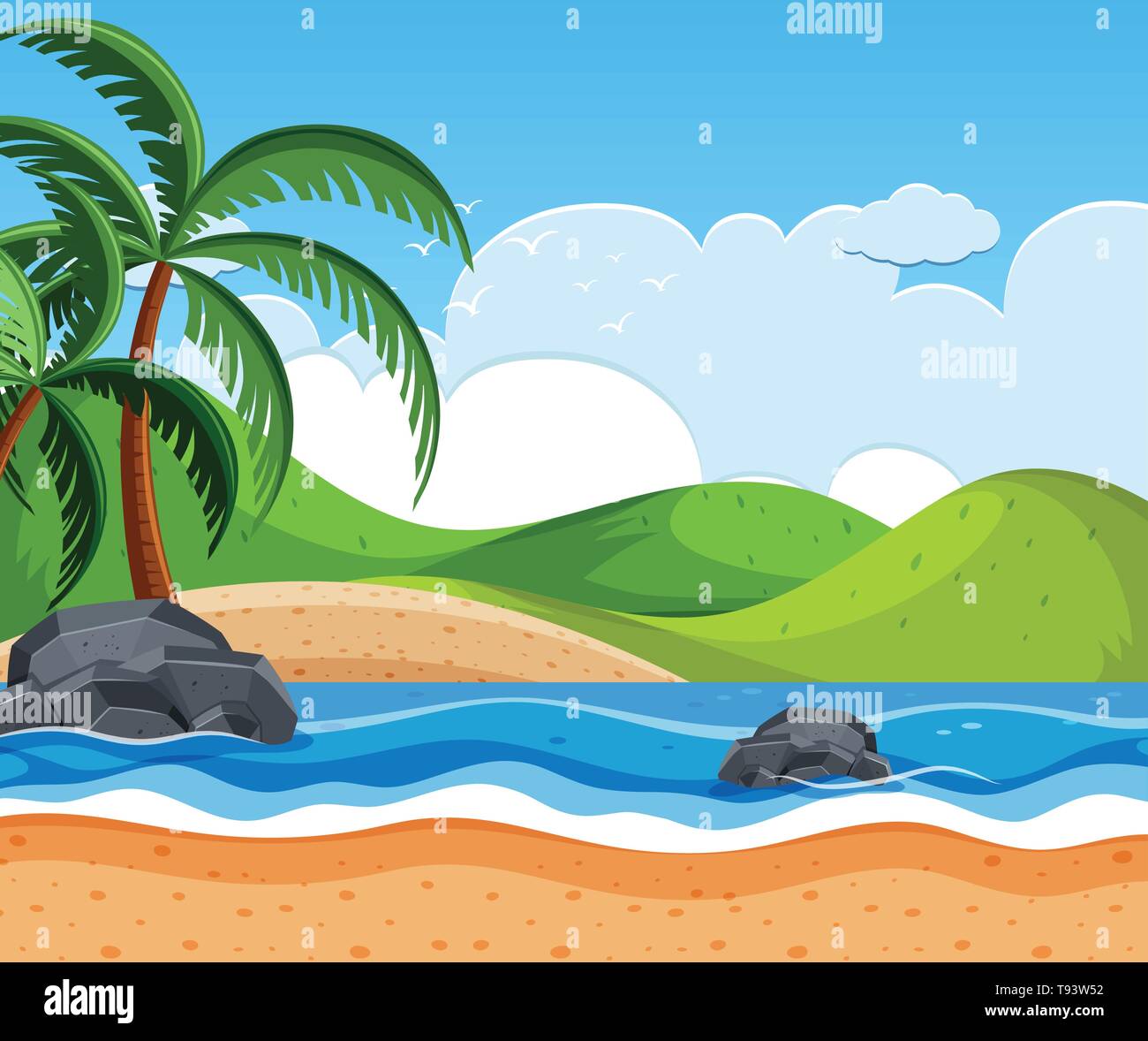 beautiful beach background scene illustration Stock Vector Image & Art ...