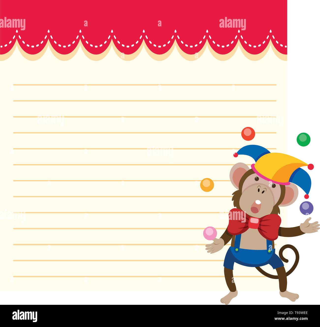 A circus monkey on note template illustration Stock Vector