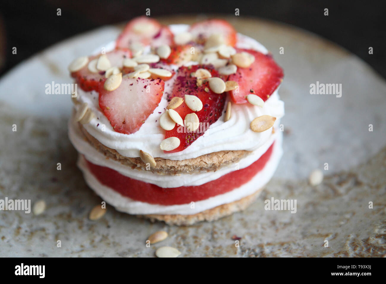 watermelon strawberry on top cake Stock Photo