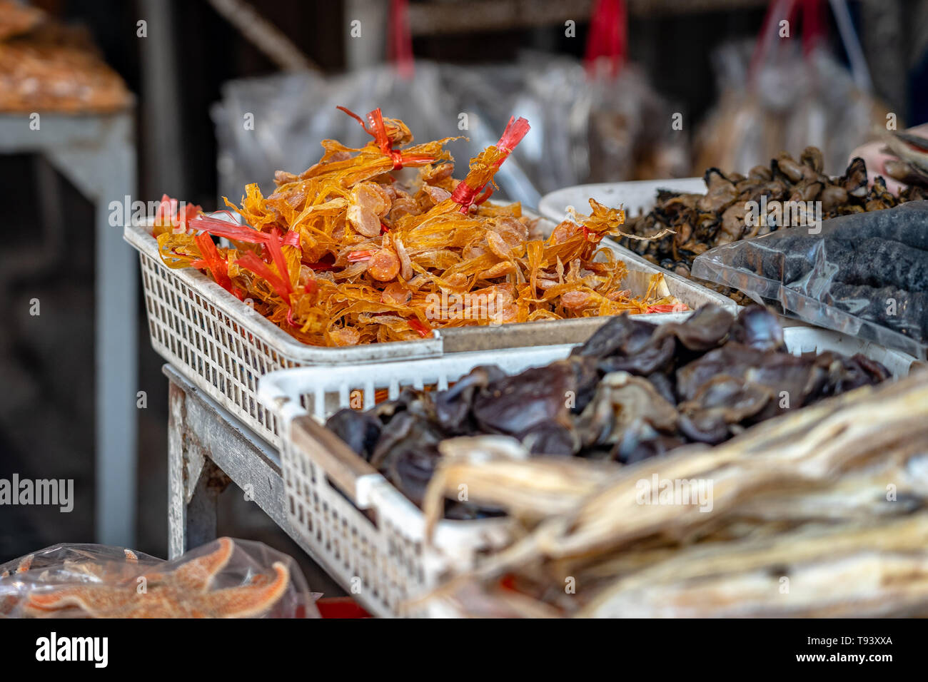 Dried seafood sold at the fish market Stock Photo Alamy