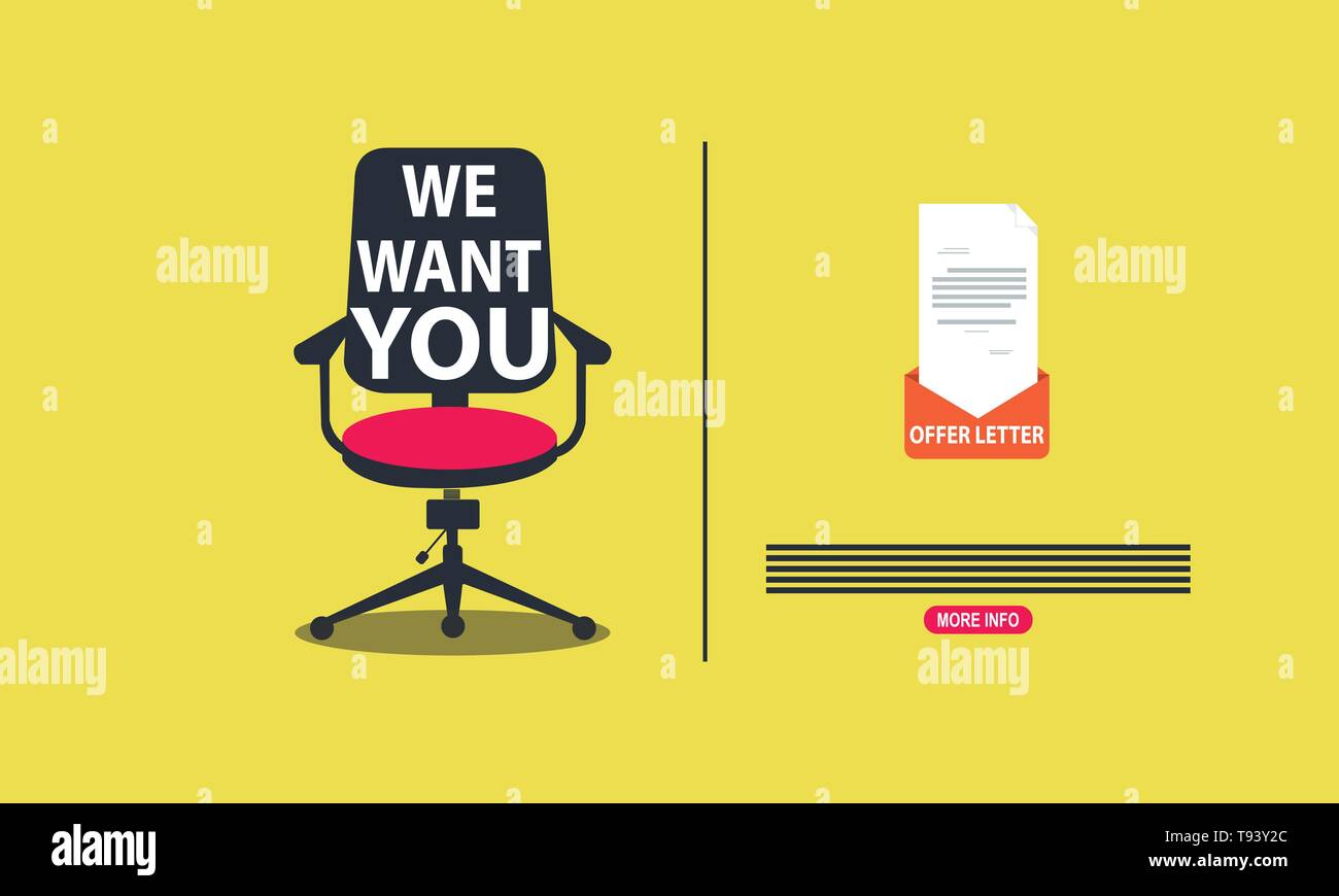 Office chair with we want you message colorful flat vector illustration