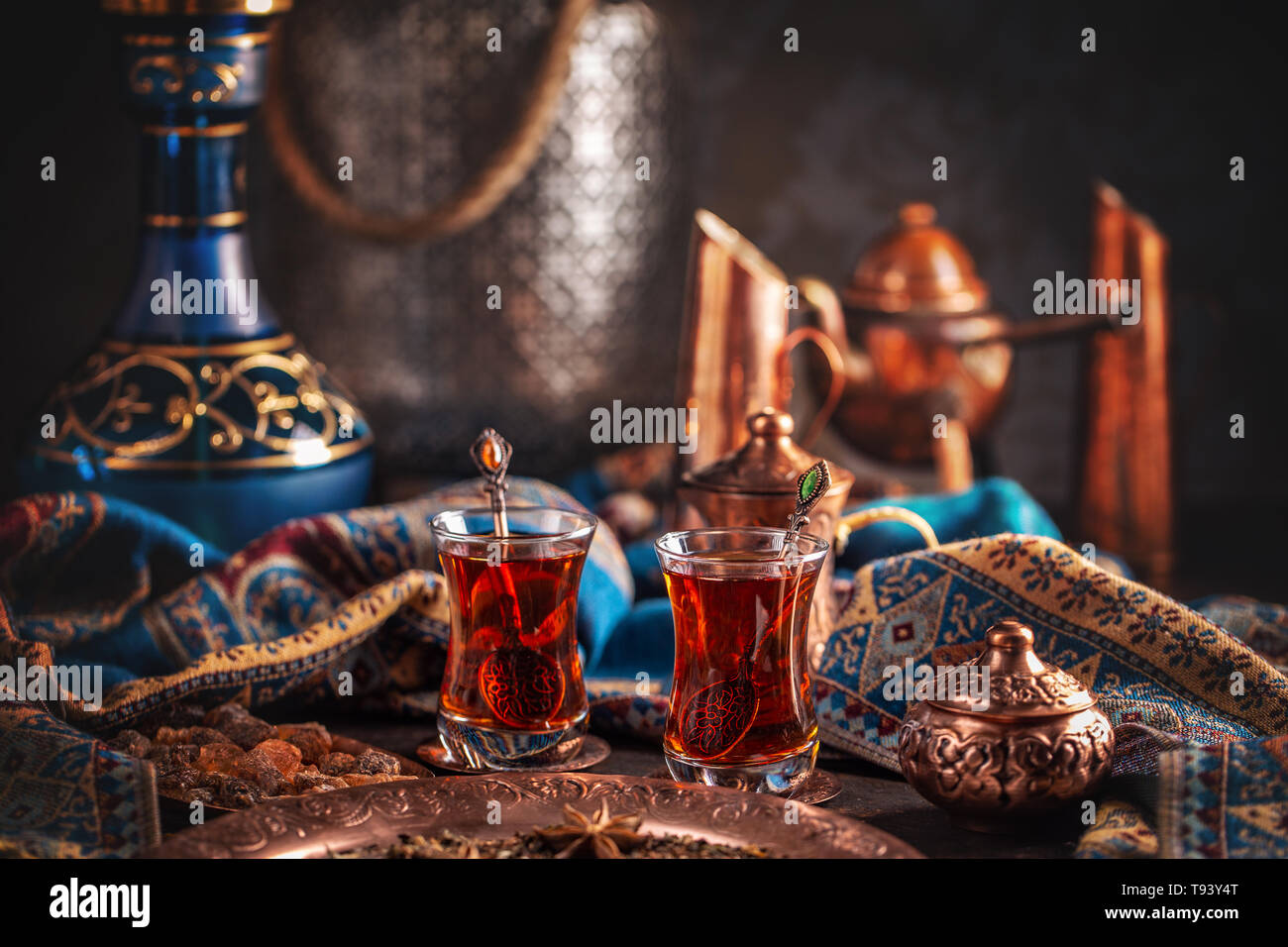 Cup of turkish tea served in traditional style Stock Photo