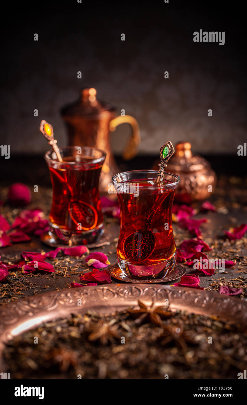 Turkish tea in authentic glass cup Stock Photo