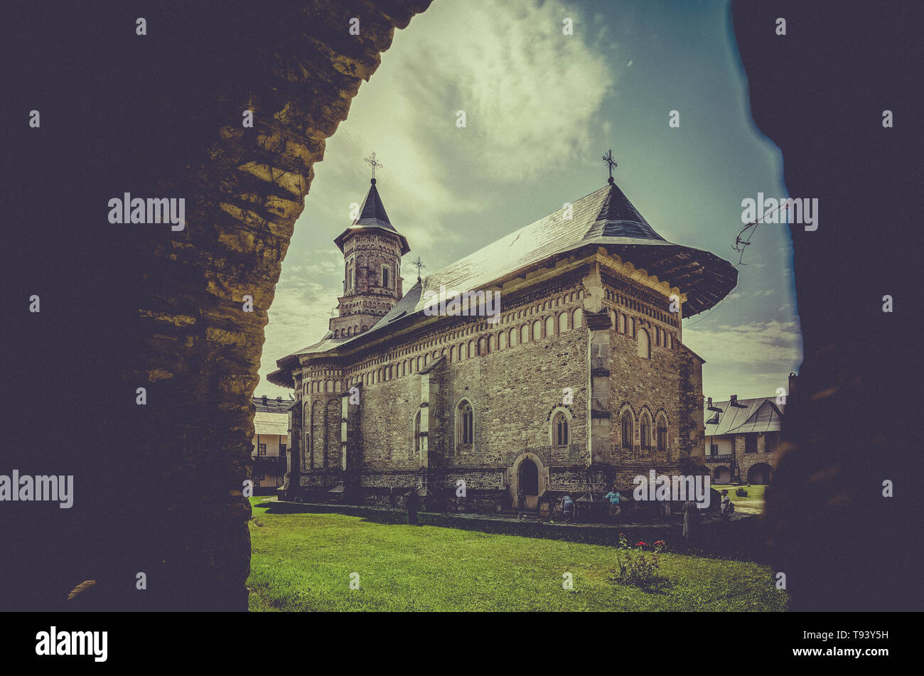 This photo shows the beauty of this monastery, with everything it means and encompasses. The place emanates peace and quiet, people are curious about  Stock Photo