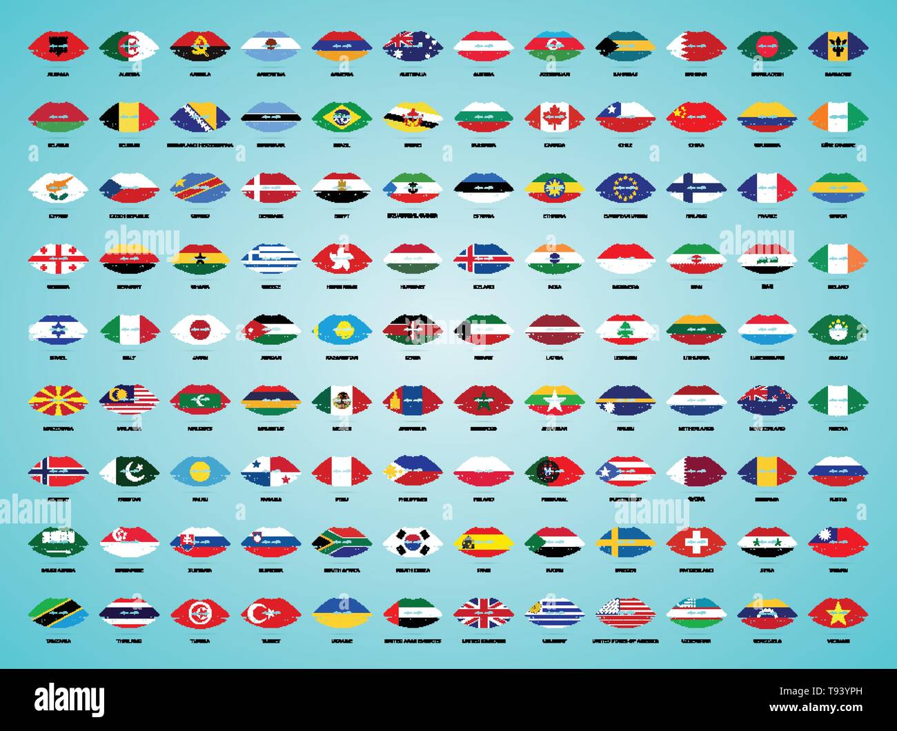National flags from all over the world with Lipstick On The Lips