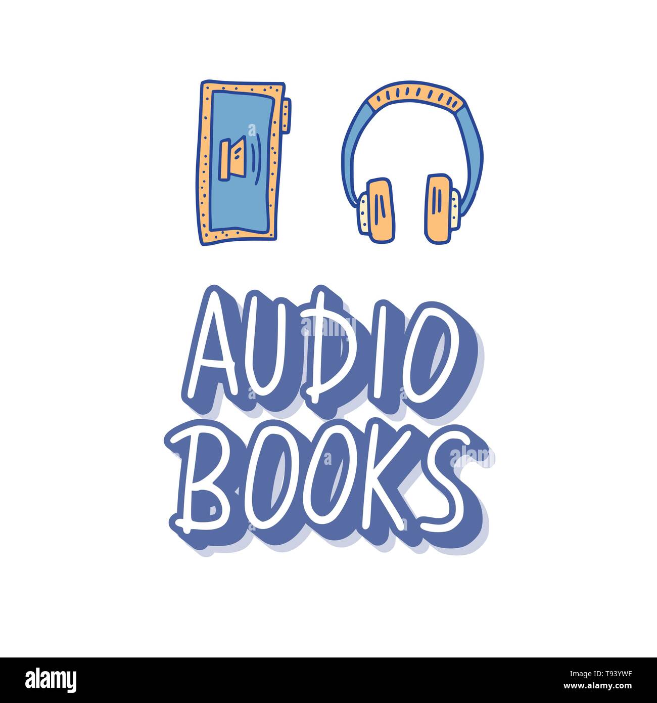Audiobooks quote in doodle style. Set of audio book symbols with ...