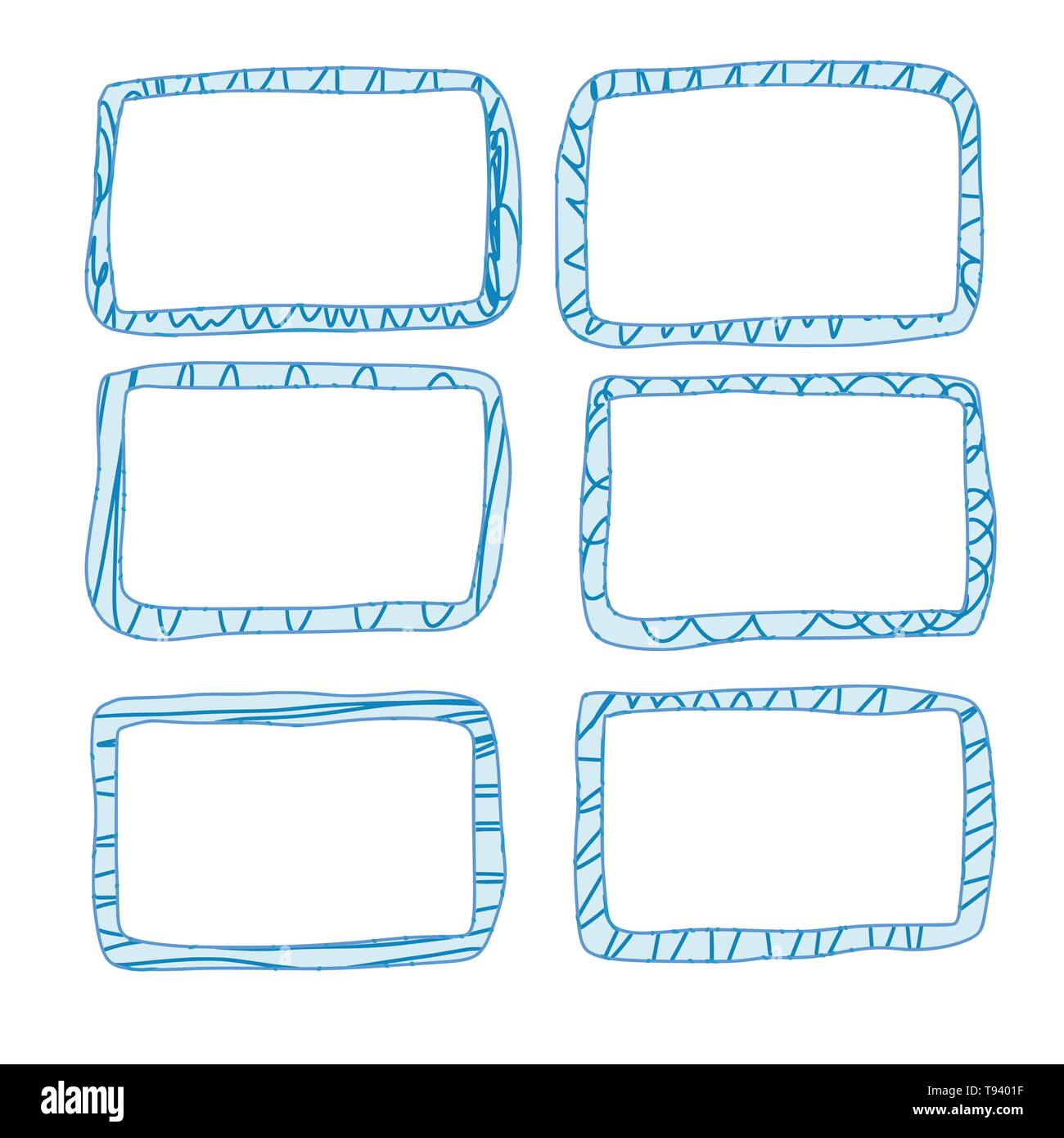 Frames in doodle style. Set of rectangle handdrawn borders. Vector ...