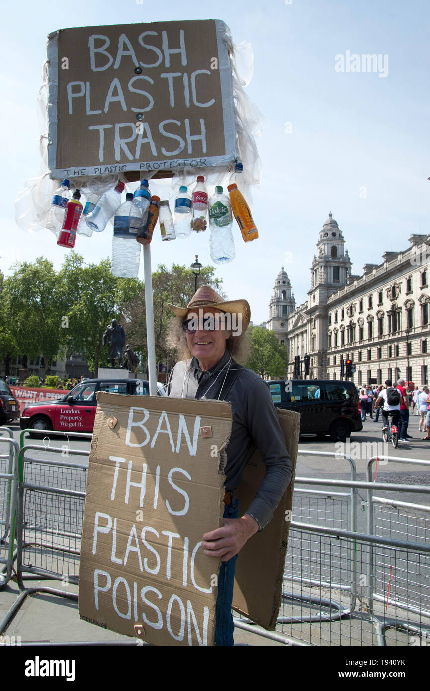 Parliament Square, Westminster, London. May 16th 2019. Rob, Anti plastic protester Stock Photo