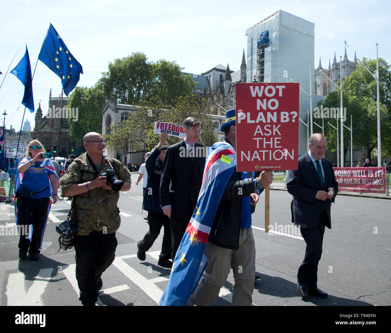 Parliament Square, Westminster, London. May 16th 2019. Protesters for and against Brexit with Jacob Rees Mogg MP Stock Photo