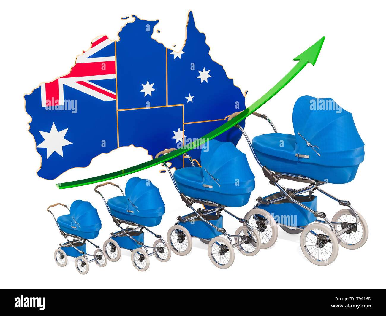 Growing birth rate in Australia, concept. 3D rendering isolated on white background Stock Photo