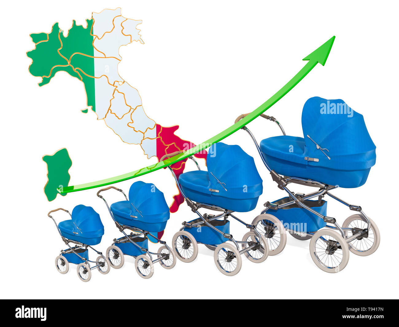 Growing birth rate in Italy, concept. 3D rendering isolated on white