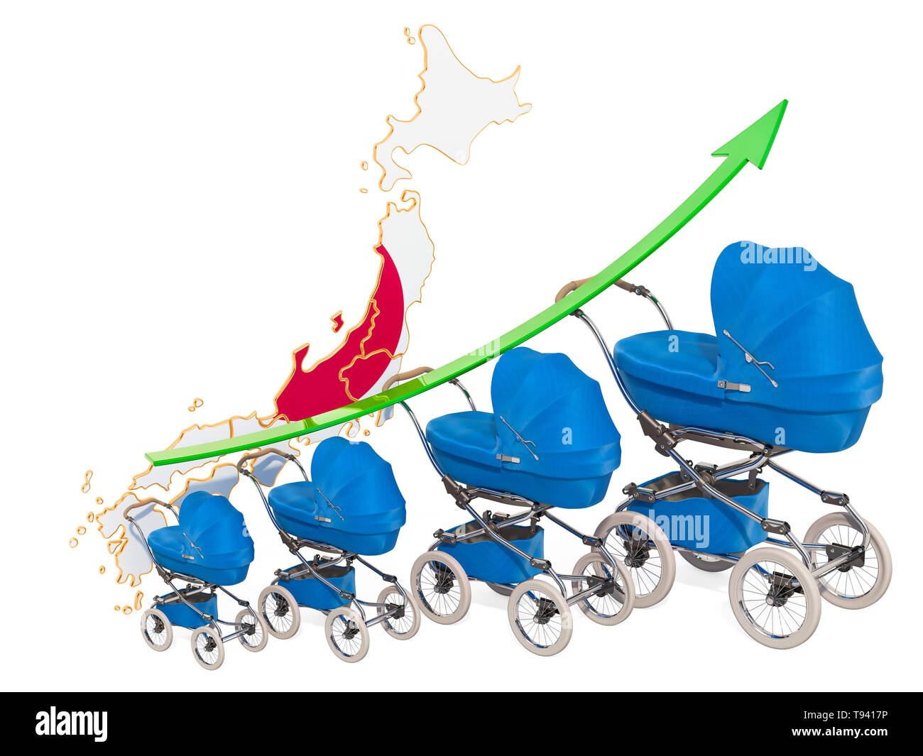 Growing birth rate in Japan, concept. 3D rendering isolated on white background Stock Photo