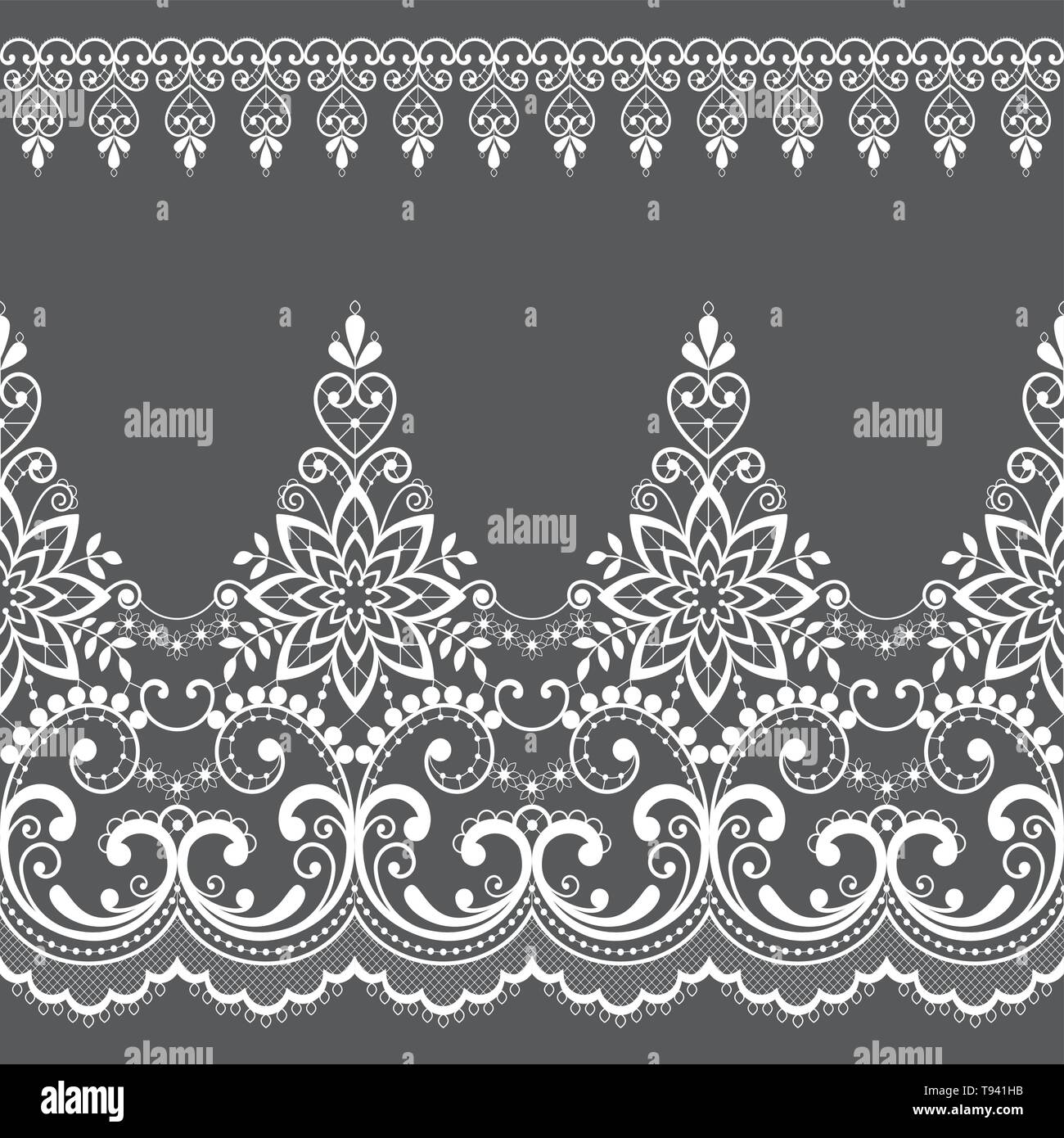 Vector seamless lace ribbon borders. Illustration of lace pattern