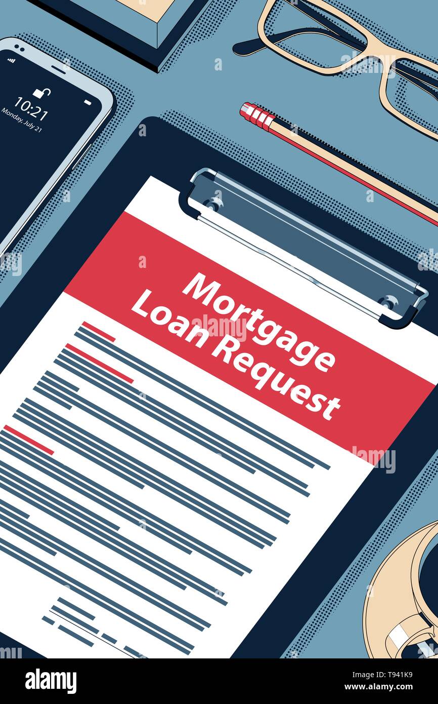 Mortgage Loan Request - Handsome Vector Halftone Isometric Illustration